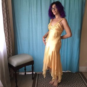 BETSY AND ADAM Beaded strap yellow Mermaid gown